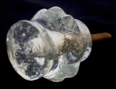 CLEAR OLDER GLASS KNOBS WITH INCLUSIONS BARREL HANDLES PULLS SWEET