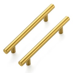 10 Pack Cabinet Handles with 3.75 Inch (96mm) Hole Center Brushed Brass Cabin…