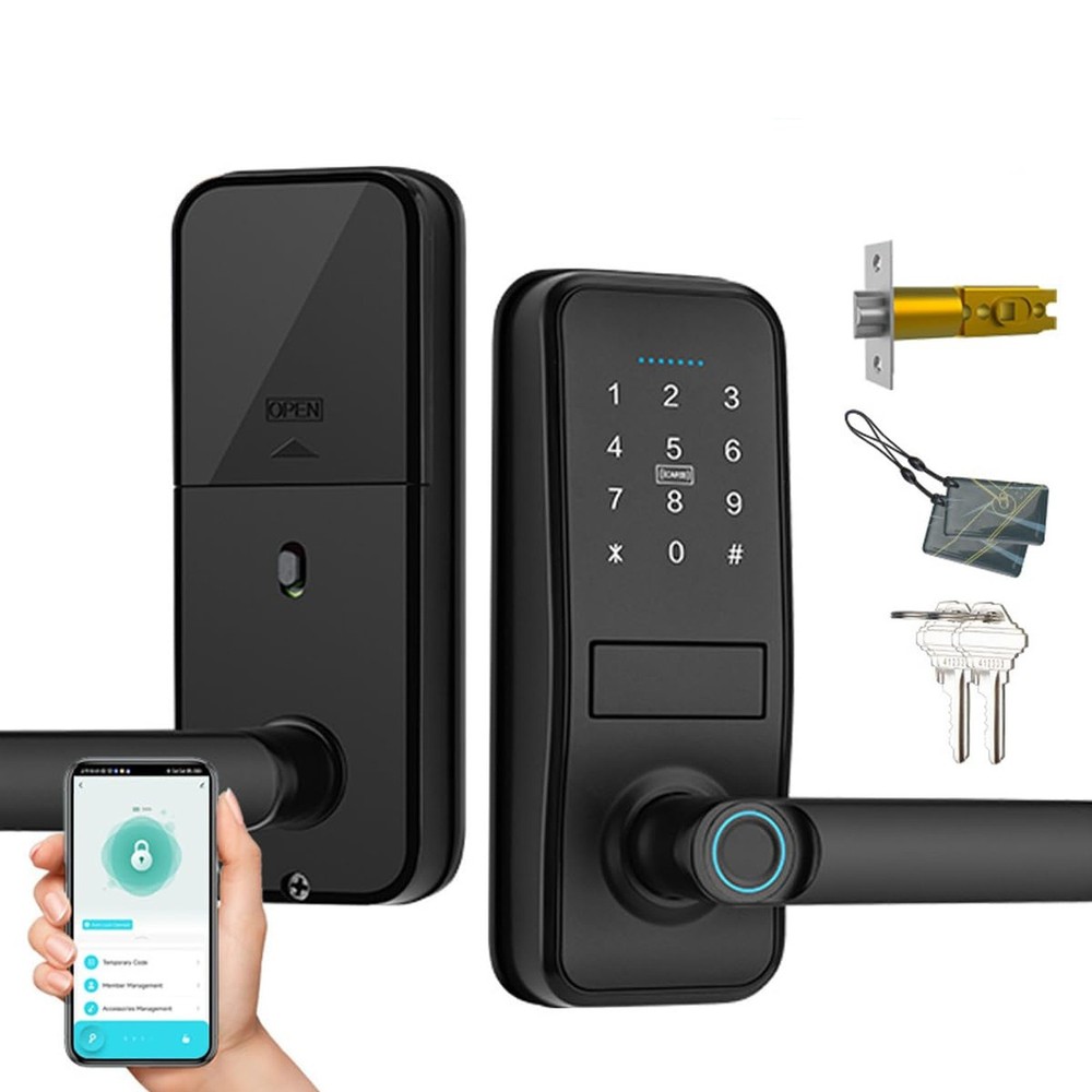 Smart Lock, Keyless Entry Door Lock with Sleek Matte Black Handle, Electronic…