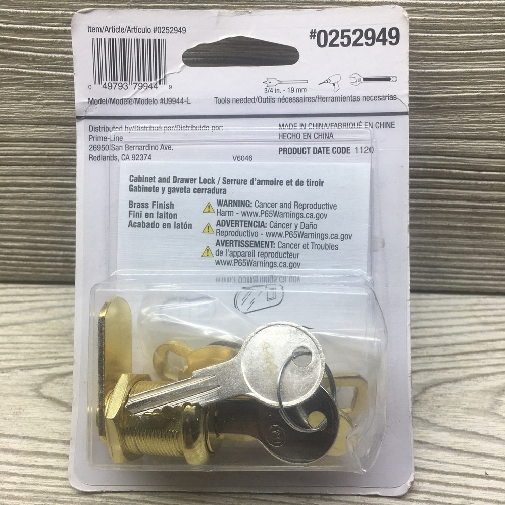 Gatehouse 7/8-in Brass Die-Cast Drawer and Cabinet Lock # 0252949 New