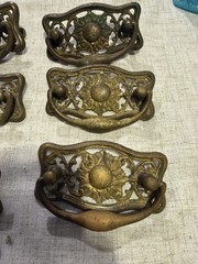 Set Of 6 Vintage Ornate Brass Drawer Pulls