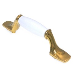 Hickory Hardware Manor House Polished Brass and White 3″cc Cabinet Handle P248-W