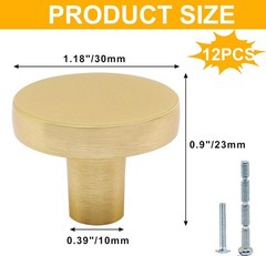 12 Pcs Brushed Brass Cabinet Knobs, Gold Drawer Knobs Round Knob for Dresser …