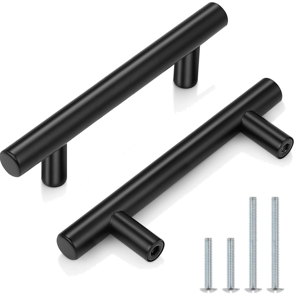 3 Inch Hole Centers Flat Black Cabinet Pulls T Bar Handle 10 Pack