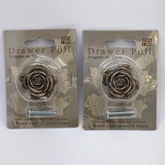Vintage FIGI Drawer Pulls Cabinet 1.5″ Hand Cast in Solid Brass Rose NIP 1999