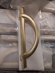 6 Pack 5 Inch Hole Centers Solid Gold Cabinet Pulls, Half Moon Drawer Handles