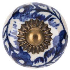 6: Antique Blue white Porcelain Ceramic Floral Drawer Cabinet Knobs Pulls 1.25″
