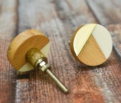 Three Tone Gold Designs Wood Resin Door Knobs, Vintage, Shabby Chic Set of 6