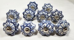 Lot 10 of New Ceramic Royal Blue Silver Stem Cabinet Drawer Pull Knobs