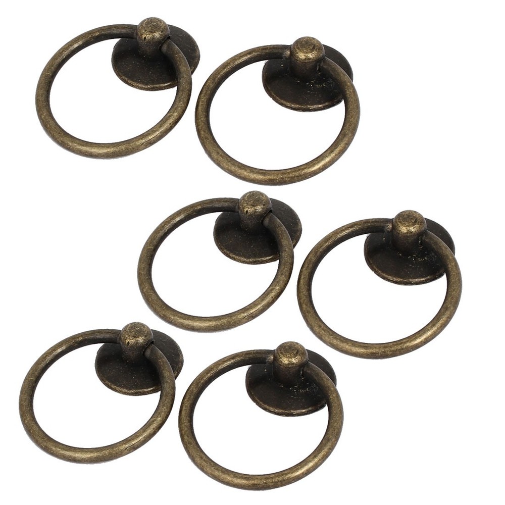 Furniture Drawer Door Retro Style Ring Pull Handles Bronze Tone 52x43x13mm 6pcs