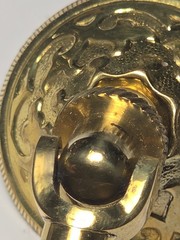 Vintage Brass & Wood Drop Drawer Pull Handle Pendant Colonial Revival Cabinet