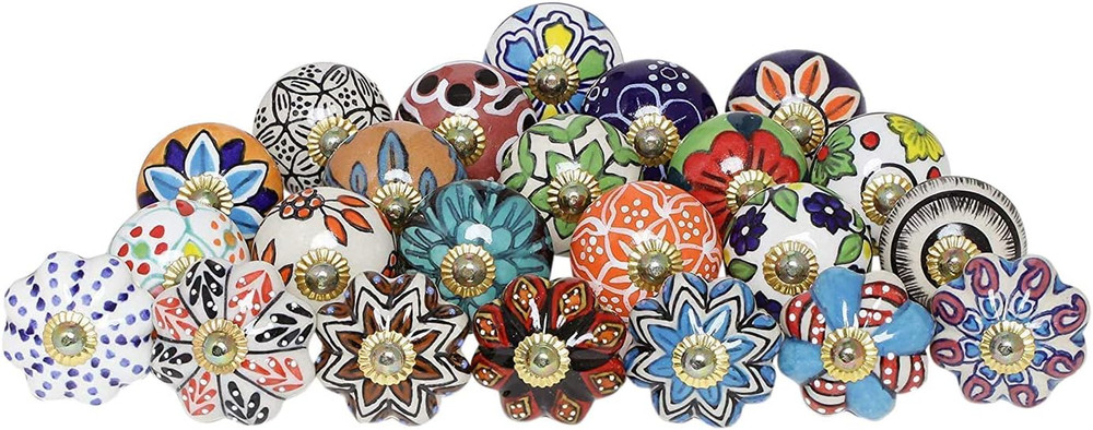 Colorful Ceramic Kitchen Cabinet Knobs – Pack of 30 for Boho Decor
