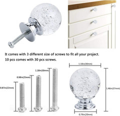10 PCS Crystal Cabinet Knobs round Glass Bubbles Knobs Smooth Drawer Pulls Handl