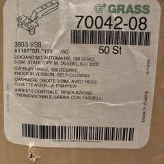 Grass 1006-30 Cabinet Hinge 120° Snap Clip On – Self Close – Full Overlay NEW