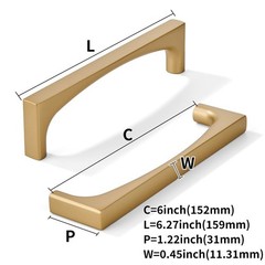 2 Pack 6 Inch 152mm Brushed Gold Cabinet Pulls Solid Kitchen Hardware