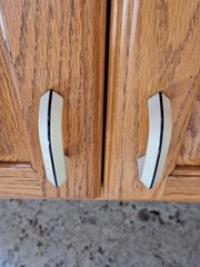 Lot of 8 Mid Century Modern Cream w/Brown Stripe Ceramic Porcelain Cabinet Pulls