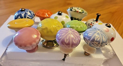 Lot of 12 Ceramic Bright Colorful Varied/unique Drawer Knobs