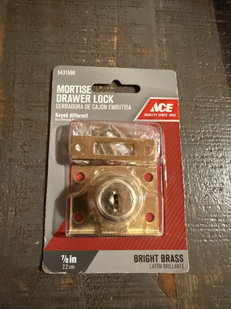 Brass Mortise Drawer Lock 7/8” Keyed Different