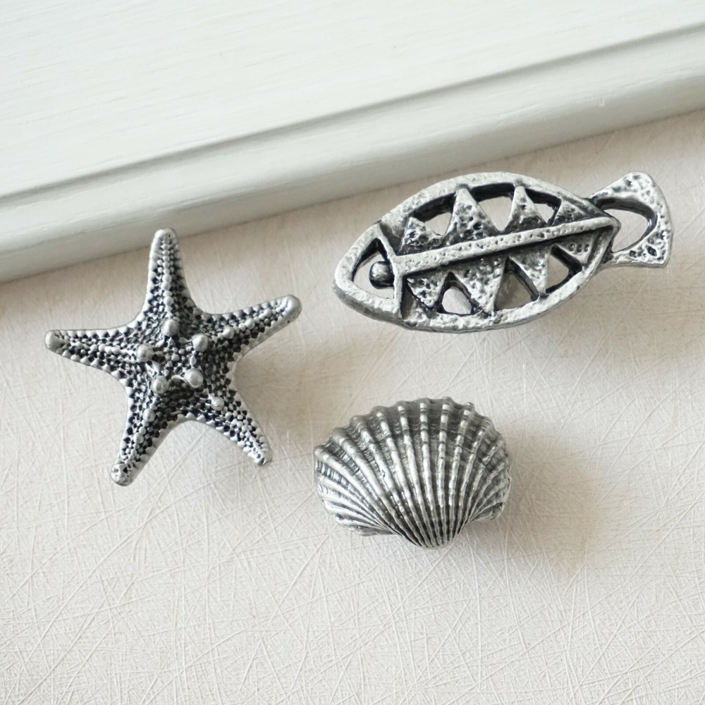 Starfish Shell Antique Silver Dresser Knob Drawer Knobs Kitchen Cabinet Handles