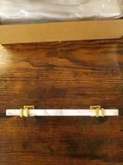 Haliwu 7 Pk White Marble Grain Cabinet Pulls Gold Handles 2 Tone Square Hardware
