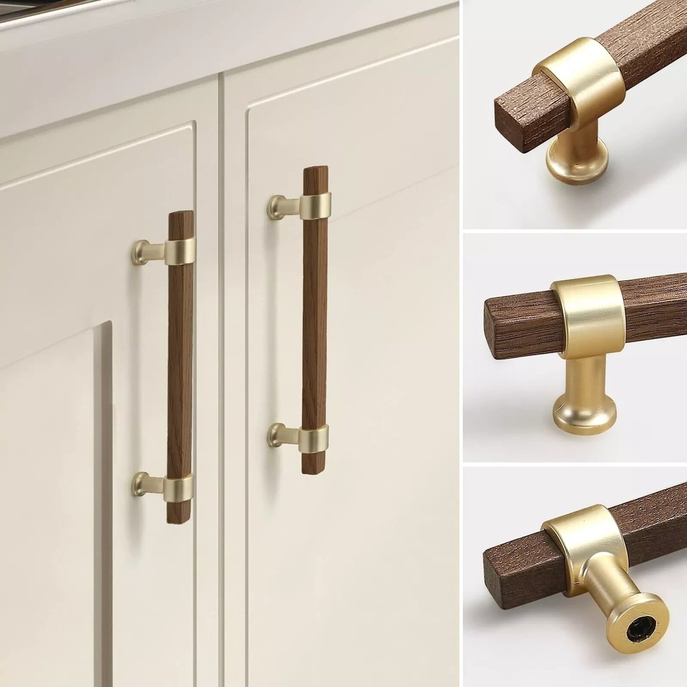 6 Pack rectangle 3-3/4 Inch Hole Center Walnut Wooden Drawer Pulls Beech Wood ii