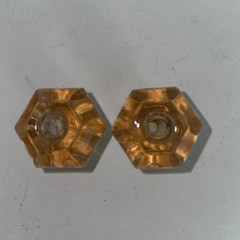 Set Of 2 Vintage Peach/Pink Glass Hexagon Cabinet Drawer Pull Knobs Hardware