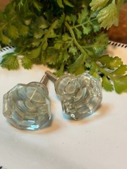 2; Vintage Faceted Clear Glass Furniture Hardware Dresser Cabinet Door Knobs