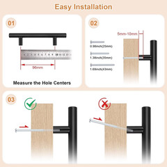 30 Pack Hole Centers 3-3/4Inch Matte Black Kitchen Cabinet Handles, Stainless St