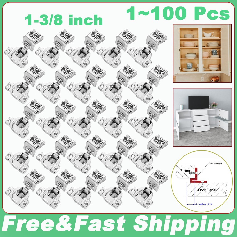 1~100X Cabinet Hinges 1-3/8″ Overlay Soft Close Face Frame 105° Compact Handware