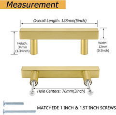 Goldenwarm 5 Pack Gold Cabinet Handles 3 Inches Brushed Brass Drawer Pulls for