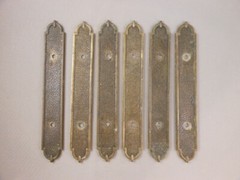 Lot 6 Vtg Hyer USA Patina Brass 6 1/4″ Ornate Drawer Handle Pull Backing Plates