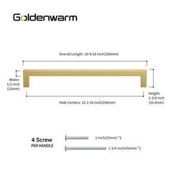 5 Pack 10in Drawer Handles, LSJ12GD256, Antique Brushed Brass, Modern, Top
