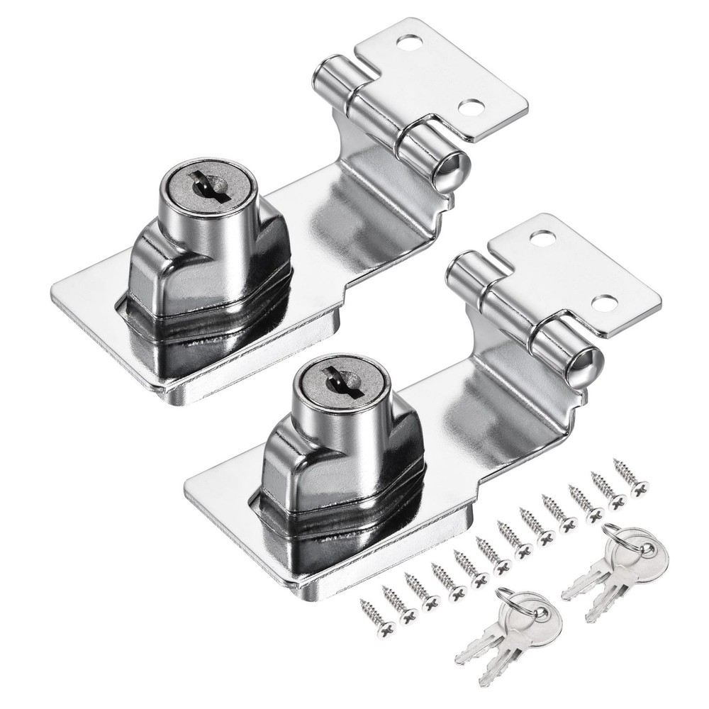 2pcs 3″ Keyed Alike Hasp Lock 90 Degree Chrome Plated Twist Knob Silver