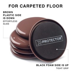 Furniture Sliders for Carpet X-PROTECTOR – 8 8 PCS 3.5″, For Carpet, Brown