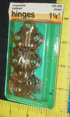 2 Vintage Embossed Butterfly Cabinet Hoosier Door Nickel Plated Hinges USA NOS
