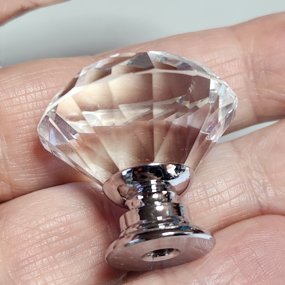 Faceted Glass Door Knobs Crystal Clear diamond handle 1.2″ Lot of 13