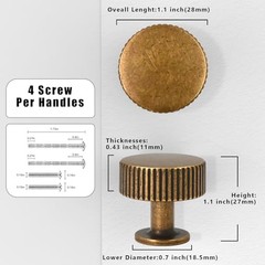 Pack Cabinet Knobs 1-1/Inch(28mm) Single Hole Single Hole Knob 10 Antique Brass