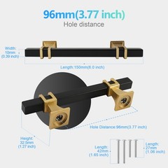 5 PCS Cabinet Pulls Matte Black Gold Handles 33/4 Inch 96mm Hole Centers