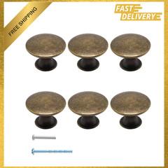 6 Pack Antique Brass Cabinet Knobs for Dresser, Round Door Handles 30mm, Kitchen