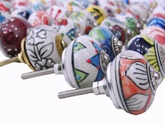 Vintage Ceramic Knobs Drawer Pulls Cupboard Knobs Indian 50 PC