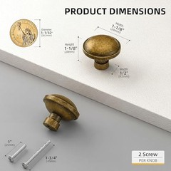 Pack Drawer Knobs 1-1/4 Inch Kitchen Cabinet Knob(1-1/4 In) 10 Antique Brass