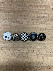 Lot of 5 Black, White, Gold And Silver Drawer Pull Cabinet Knobs. Miss Matched