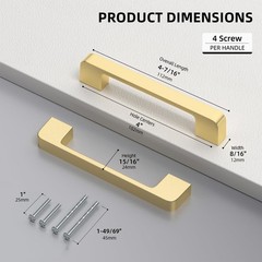 Lepatape 10 Pack 4 in Brushed Gold Cabinet Pulls Solid Zinc Handles