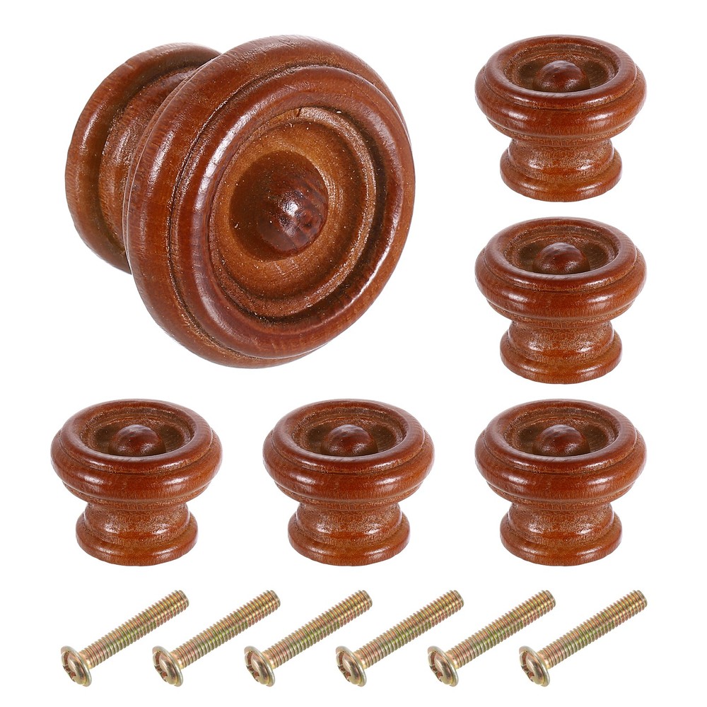 6pcs Wooden Knobs 37mm/1.5″ Round Cabinet Knobs Single Hole Pull Handles Red