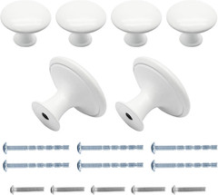 Jiozermi 6 Pcs White Round Antique Brass Kitchen Cabinet Knobs Drawer Handle Pul