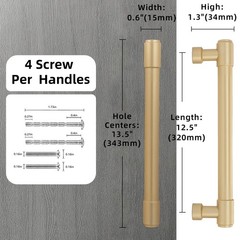 Amsideca 6 Pack Brushed Gold Cabinet Pulls 12.6 Inch (320mm) Hole Centers