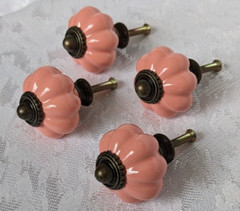 Seimneire PINK Ceramic Pumpkin Cabinet Dresser Draw Pulls Knobs Hardware 1 Piece