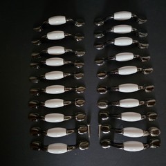Vtg 20 Wht Porcelain & Gun Metal Gray Spoon Foot Cabinet Pulls 5″ Long 3″Centers