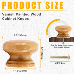 8 Pcs Natural Wood Dresser Knobs, round Wooden Cabinet Knobs, Mushroom Shape Dra