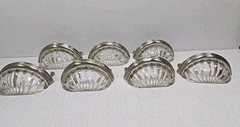 7 VINTAGE NICKEL WITH CLEAR GLASS DRESSER CUP PULLS HOLLYWOOD REGENCY GLAMOR